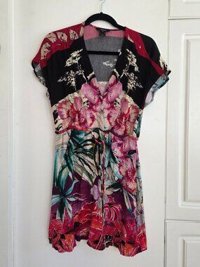 Desigual Floral Tunic Dress – Boho Colorful V-Neck 🌺